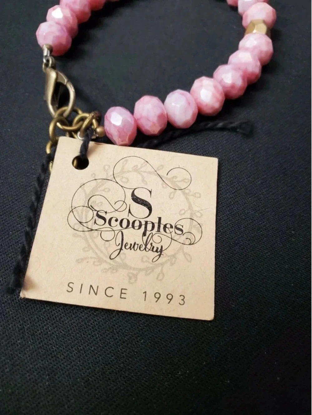 Scooples Jewelry Pink Faceted Crystal Beaded Charm Bracelet